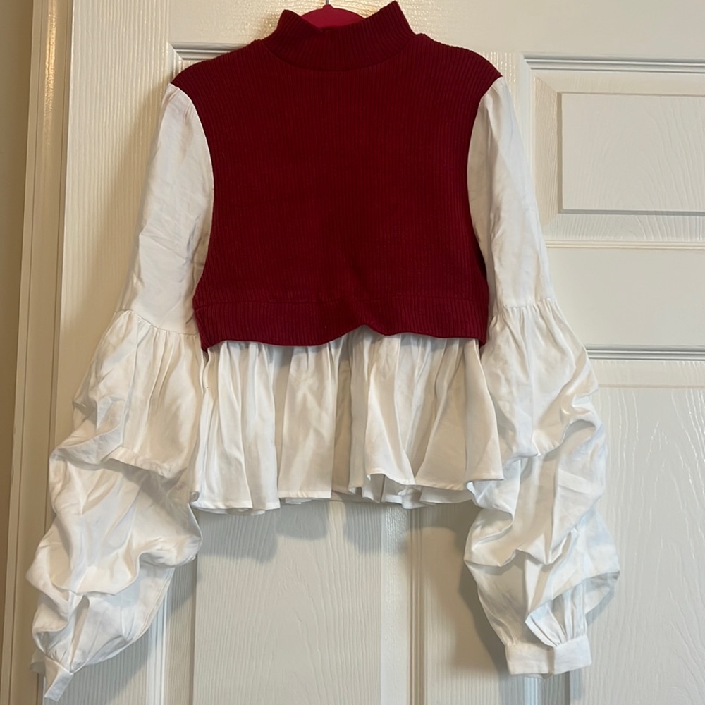 Anthropologie puff sleeve vest blouse xxs